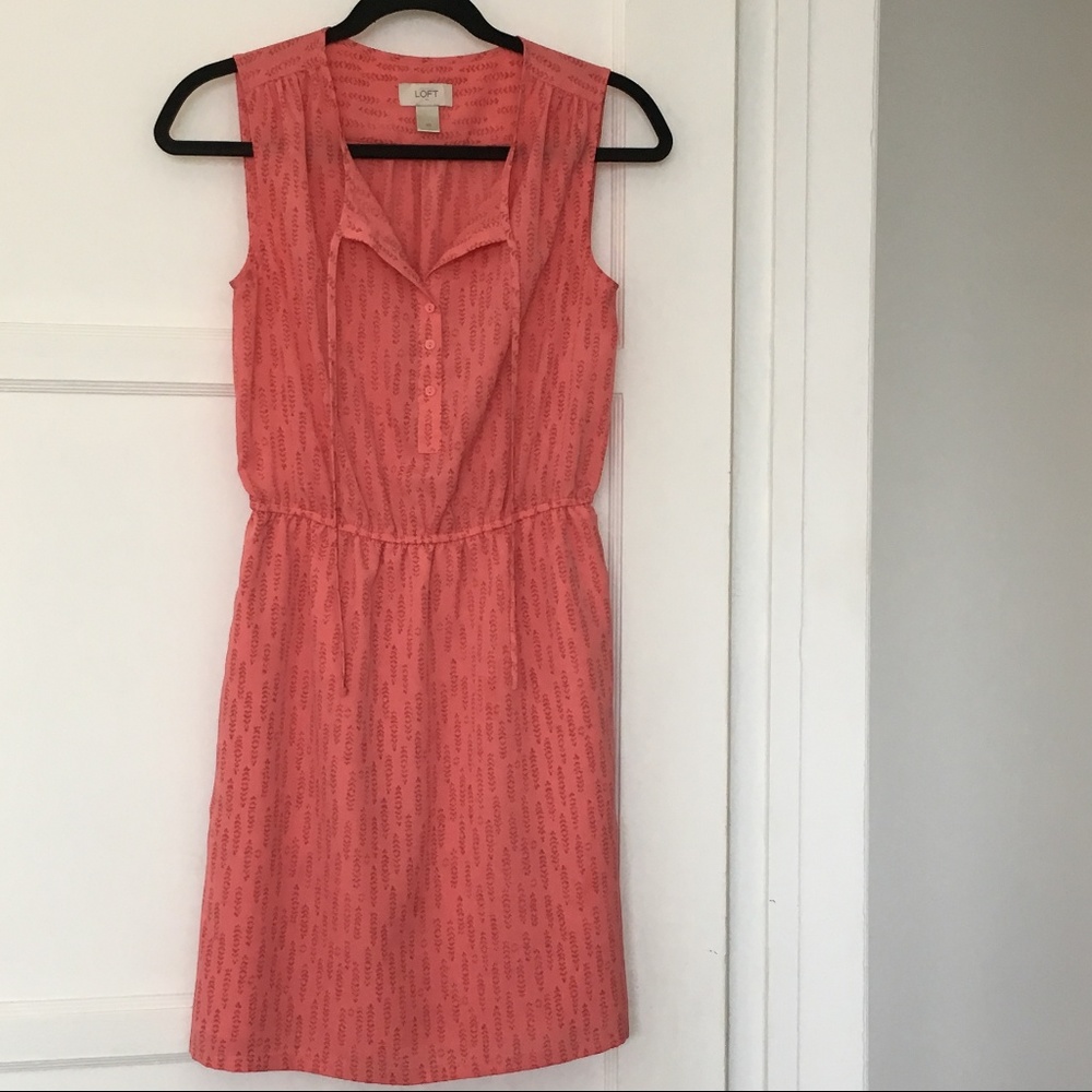 LOFT Coral String-Tie Dress with Pink Pattern